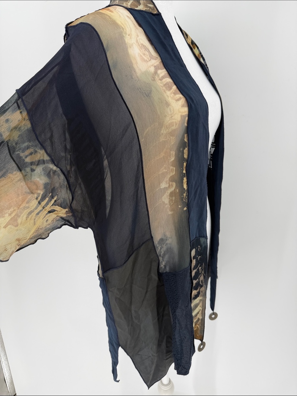 Vintage EGO 100% Silk Patchwork Art to‎ Wear Jacket Cardigan Lagenlook Boho - Picture 5 of 8